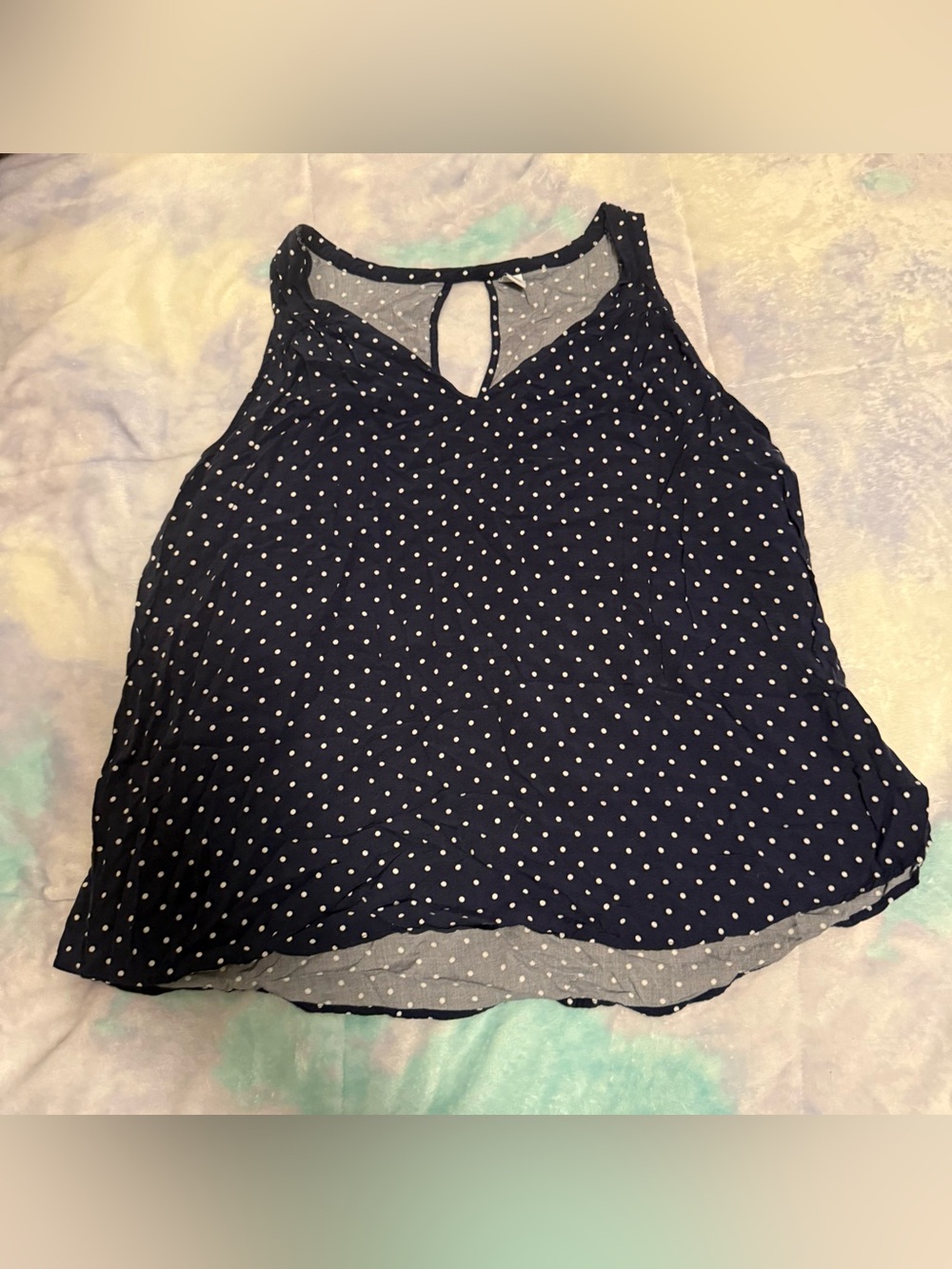 Old Navy Navy Blue Polka Dot Keyhole Sleeveless Camisole